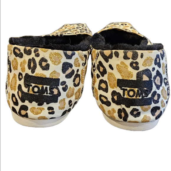 Toms Alpargata Faux Fur Lined Natural Glitter Cheetah Print Shoes Size 7.5 - Picture 2 of 11